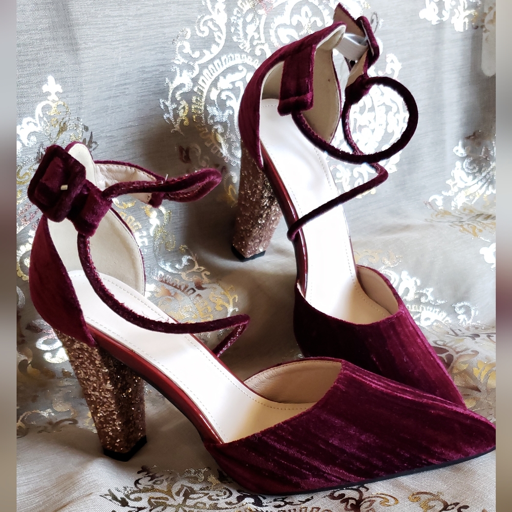 Shein crushed velvet and glitter strappy heel